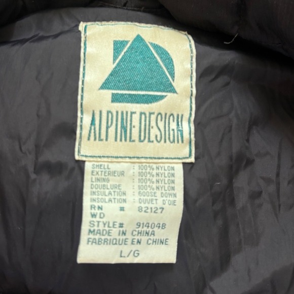 Vintage Alpine Design Down Puffer Vest Black Nylon 90s Outdoor Gorpcore L - Picture 3 of 3